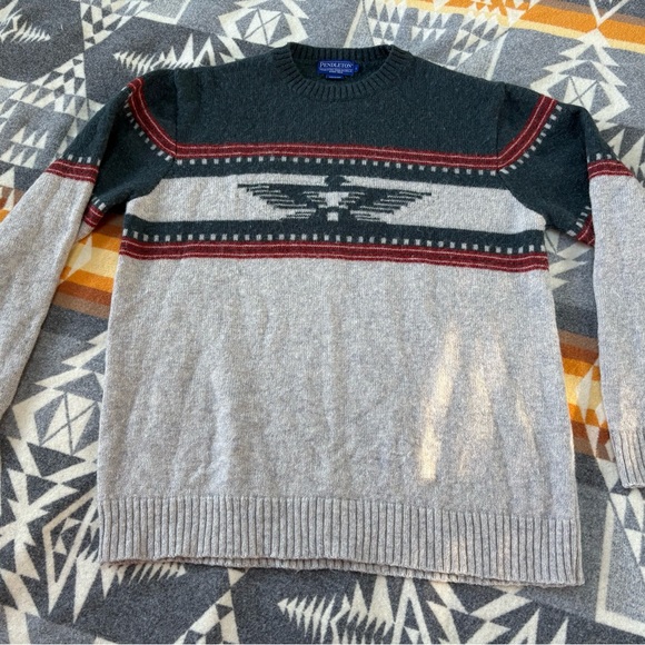 Pendleton Charcoal and Crimson Crewneck Sweater - Picture 2 of 5